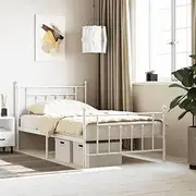 Bed Frame, Bed Base Bedstead Bedroom Platform Furniture Metal Bed Frame with Headboard and Footboard White 107x203 cm King Single Size