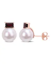 Rina Limor 10K Rose Gold 0.74 ct. tw. Garnet 9-9.5 Pearl Earrings