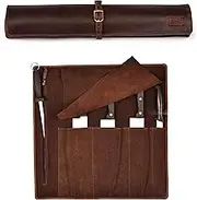 LEATHER VILLAGE Genuine Leather Knife Roll Bag – Professional Chef Carrying Case, Durable Sheath Holder, Cooks & Culinary Tools Organizer, Portable Travel Storage with 4 Slots & Zipper - Cherry