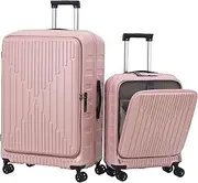 [Kaleenie] 2 Pieces 20/29 Luggage Sets, 20 Inch Cabin Luggage with Front Pocket & 29 Inch Side Opening Suitcase, Ligthweight ABS+PC Hardshell, Pink