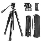 NEEWER TP61 Video Travel Tripod&+/-10°Leveling Base Fluid Head&Quick Release