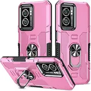 [YOUULAR] Case for Oppo A57/Oppo A77 5G/Oppo A77S/Oppo A57S Metal CD Pattern Ring Holder Mobile Phone Case Shockproof Anti-Drop Protective Phone Cover Military Cases[Support Car Holder] Pink