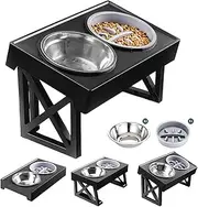 Elevated Dog Bowls, 3 Adjustable Heights Raised Pet Bowl Stand Feeder with Slow Feeder Bowl Stainless Steel Food & Water Bowls for Small Medium Large Dogs,Cats and Pets