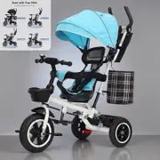 4-IN-1 Kid Stroller & Tricycle Folding 3 Wheels Toddler Stroller Trike Bike Blue
