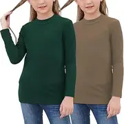 [GORLYA] 2 Pack Girls Turtleneck Ribbed Knit Long Sleeve Sweater T-Shirt Slim Fitted Basic Tee Tops Multipacks for 8-16Y