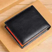 Men's First Layer Cowhide Leather Wallet,Large Capacity,Three Fold Short Coin Purse,RFID Blocking,Anti Theft Wallet,Orange