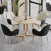 Snaweo Negotiation Table and Chair Set, Office Reception Room Club Table and Chair Set 5-Piece, Round Office Table with Chairs Set of 5, Coffee Table and Chair Set, for Family Apartment(Beige+Black)
