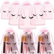 [Reginary] 100 Pcs Eyelash Aftercare Bags Eye Lash Print Makeup Bags Empty Beauty Gift Women Drawstring Cosmetic Organza Pouch for Makeup Jewelry Supplies(4 x 6 Inch,Pink Plus Black)