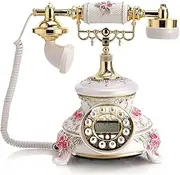 Retro Phone Button Dialing,European Modern Style Three-Dimensional Rose Resin Home Decor Desk Telephone Phone (Plugs Into Standard Phone Socket (Color : White)