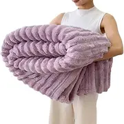 Rabbit Plush Nap Blanket, Office Milk Fleece Nap Blanket Warm Thickened Comfortable Sofa Throw Blanket (Purple, 100 * 150cm/39.3 * 59.1in)