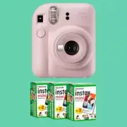 Fuji Film Instax Mini 12 Camera + FILM (60 SHOTS) Pink Instant Polaroid Selfie