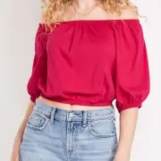 Old Navy Womens Off-Shoulder Peasant Cropped Top Pink Size L