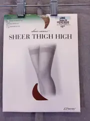 JC Penney pantyhose Women Long thigh highs Suntan stay up elastic Sensible Sheer