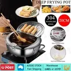 20cm Japanese Deep Frying Pot Stainless Steel Tempura Fryer Fry Pan Silver