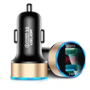 2 pcs QC 3.0 LED Display Universal Dual USB 24V 3A Quick Fast Charging Metal Car Charger Adapter for iPhone11 for Samsung S10+ Xiaomi Redmi Note8 Tablet GOLDEN COLOR