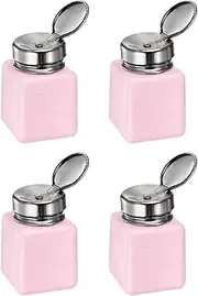 uxcell 4PCS 120ML(4oz) Push Down Alcohol Dispenser Pump Liquid Press Empty Bottles Refillable Container for Acetone Cleanser Nail Polish Remover, Pink