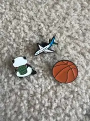 Enamel Pin Set – Basketball, Airplane & Panda – Travel & Sport Pins – Set of 3