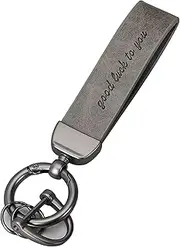 [Generic] [YEENKE] Leather Car Keychain Black,Universal Motorcycle Key Fob Keychain with Keyrings and Screwdriver Simple Key Holder Car Accessories for Men Cool Women 1Pack