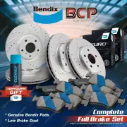 F + R Slotted Rotors Bendix Brake Pads for BMW X6 E71 3.0L 225kW AWD 2008-2009