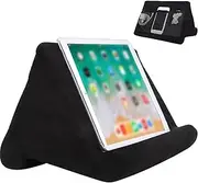 Multi-Angle Adjustable Tablet Pillow Stand for Bed, Couch, Floor - with Ergonomic Design & Mesh Storage Pockets - Compatible with iPad, Kindle, Books, Magazines(Black)