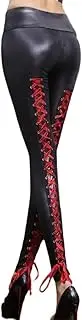 [Sorrica] Faux Leather Leggings for Women Sexy Lace Up Back Clubwear Skinny Pants