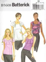 Pull Over Tops Misses Size 8-14 Butterick 5608 Sewing Pattern *