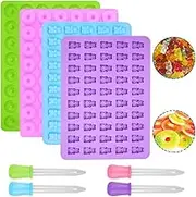 Silicone Gummy Molds Chocolate Molds Candy Molds,4Pcs Silicone Candy Mold Ice Cube Mold with 4Pcs Droppers,Gummy Bear Candy Mold Silicone Gummy Mold,Gummy Bear Candy Mold,Silicone Jelly Chocolate Mold