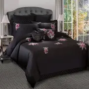 Georges Fine Linens Antonia Black Applique Quilt Cover Set - Queen