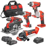 TOPEX 20V Cordless Drill Impact Driver Angle Grinder Circular Saw LED Torch Set
