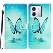 For Xiaomi Poco M7 Pro 5G Wallet Case PU Leather Pattern Printing Stand Phone Cover with Strap Multicolor Blue Butterfly