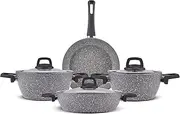 Karaca Gris BioGranite 7 Piece Granite Cookware Pot and Pan Set, Non-Stick Coating, Dishwasher-Safe & Induction Pot Set, Granite Pots and Pans, 3 Pots with 3 Glass Lids and 1 Frying Pan