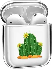 for AirPods Case, iBarbe AirPods Cases AirPod Case Protective Skin ClearTransparent Hard PC Crystals Cute Compatible with Apple AirPods 1/2 [Front LED Visible](3 Cactus)