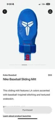 Nike Kobe Bryant Dodgers Baseball Sliding Mitt Glove Blue One Size New