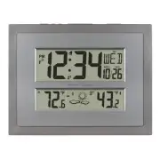 512-85937-INT Atomic Digital Wall Clock with Temperature & Forecast in Gray/S...