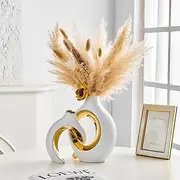 White and Gold Vase Set of 2 Ceramic Vase for Home Decor Donut Vase Modern Flower Vases Aesthetic Vase for Dining Table Wedding Centerpiece Living Room Shelf Kitchen Office Decor