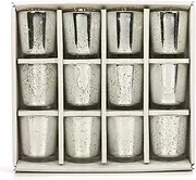 [Hosley] Set of 12 Metallic Glass Speckled Silver Finish Votive/Tea Light Holder, Ideal Use for Weddings, Spa, Aromatherapy, Tealights, Candle Gardens (3" High Each)