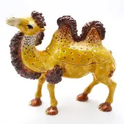 Big Double Hump Camel Trinket Box. Hand Painted Brown Enamel Swarovski Crystal