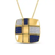 14k Yellow Gold Round Blue Sapphire Diamond Square Pendant 5/8 Cttw