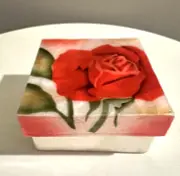 Capiz Iridescent Shell Trinket Box, 3", Red Rose