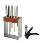 7pc Furi Pro Stainless Steel Knife/Sharpener/Block Set Kitchen Utensil Holder