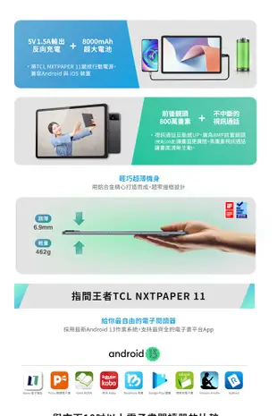 TCL NXTPAPER 11 2K 11吋 仿紙護眼螢幕 4G+128G WiFi 平板 讀享套組 (9.4折)