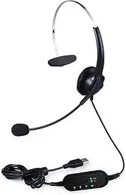 Single-Sided USB Corded Headset Call Center Monaural Headphone with Adjustable Microphone Mute Volume Control Button for Office Computer PC Laptop