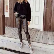 Spanx Faux Leather Metallic Leopard Print Leggings Size XS