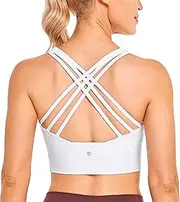[CRZ YOGA] Strappy Longline Sports Bras for Women - Wirefree Padded Criss Cross Yoga Cropped Tank Tops