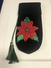 HOLIDAY SEASON - Velvet Wine Bag with Large Poinsettia w/Drawstring and Tassels