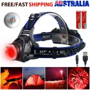 Head Torch Red LED Headlight Camping Headlamp USB Rechargeable Flashlight Lamp