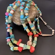Turquoise & Coral Bead 2 Strands Southwestern Santo Domingo Necklace 28" 11987