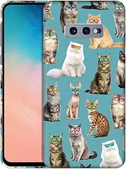 GlamCase for Samsung Galaxy S10e, Samsung Galaxy S10e Case - Cat Pattern with Sunglasses Teal Design Printed Sleek Cute Plastic Hard Protective Designer Back Phone Case/Cover for Samsung S10e