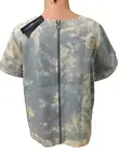 Women's bleached denim back zip crop top light blue short sleeve cotton L New