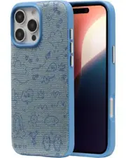 ZAGG London Snap Case for iPhone 16 Pro - Embroidered Doodle Fabric Design Ma...
